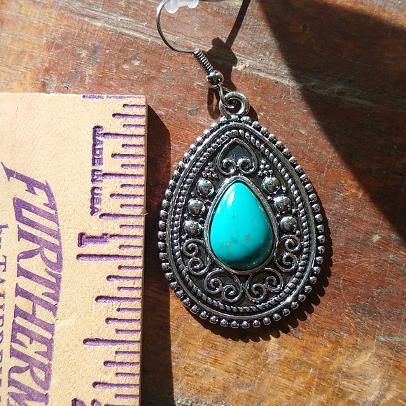 Teal Stone in Silver Teardrop earrings - Picture 3 of 3